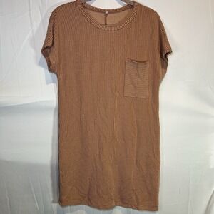 Casual Brown‎ Striped Ribbed T Shirt Dress Size S Soft Knit Relaxed Fit Stretch